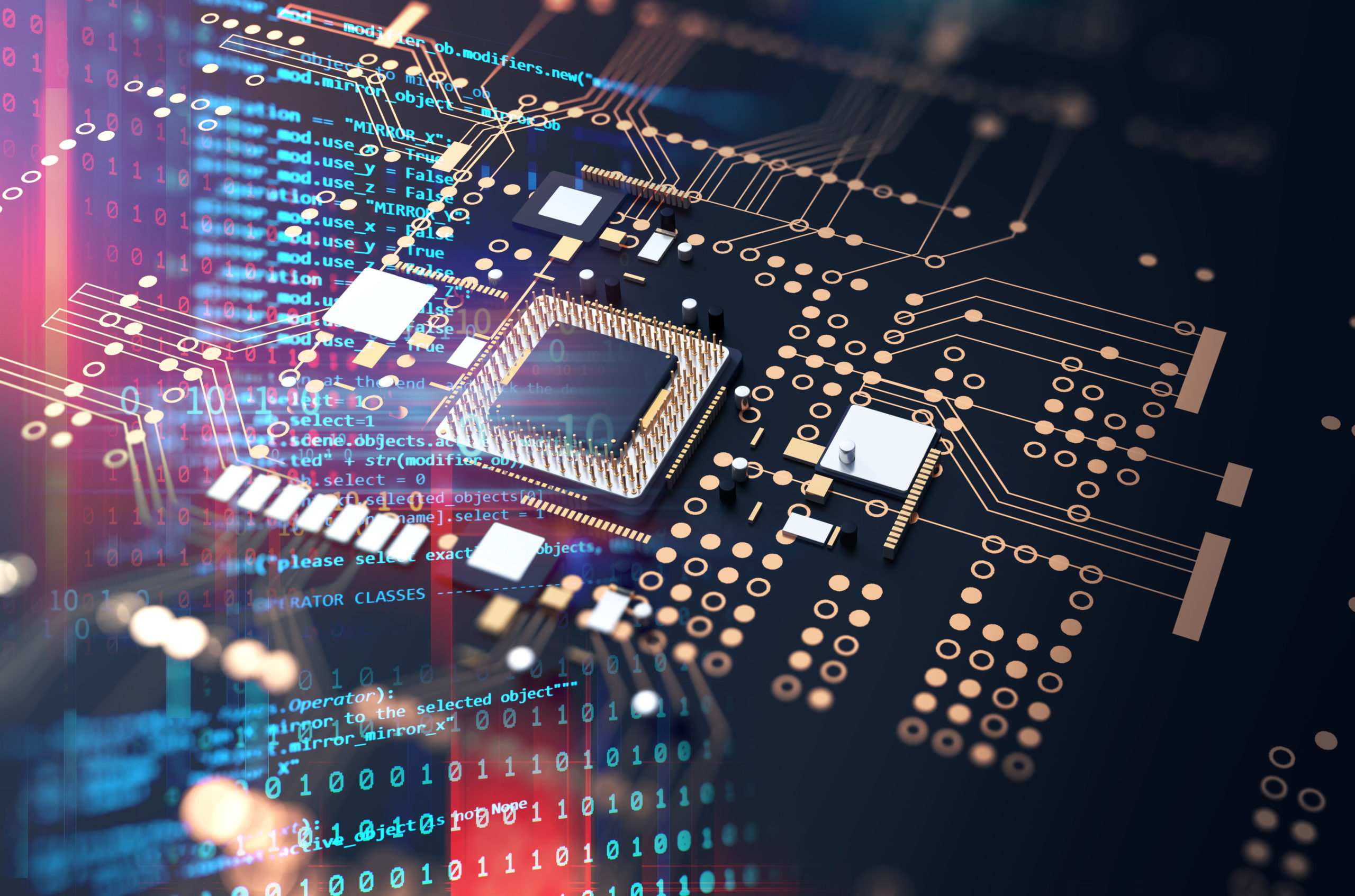 3d rendering of futuristic blue circuit board